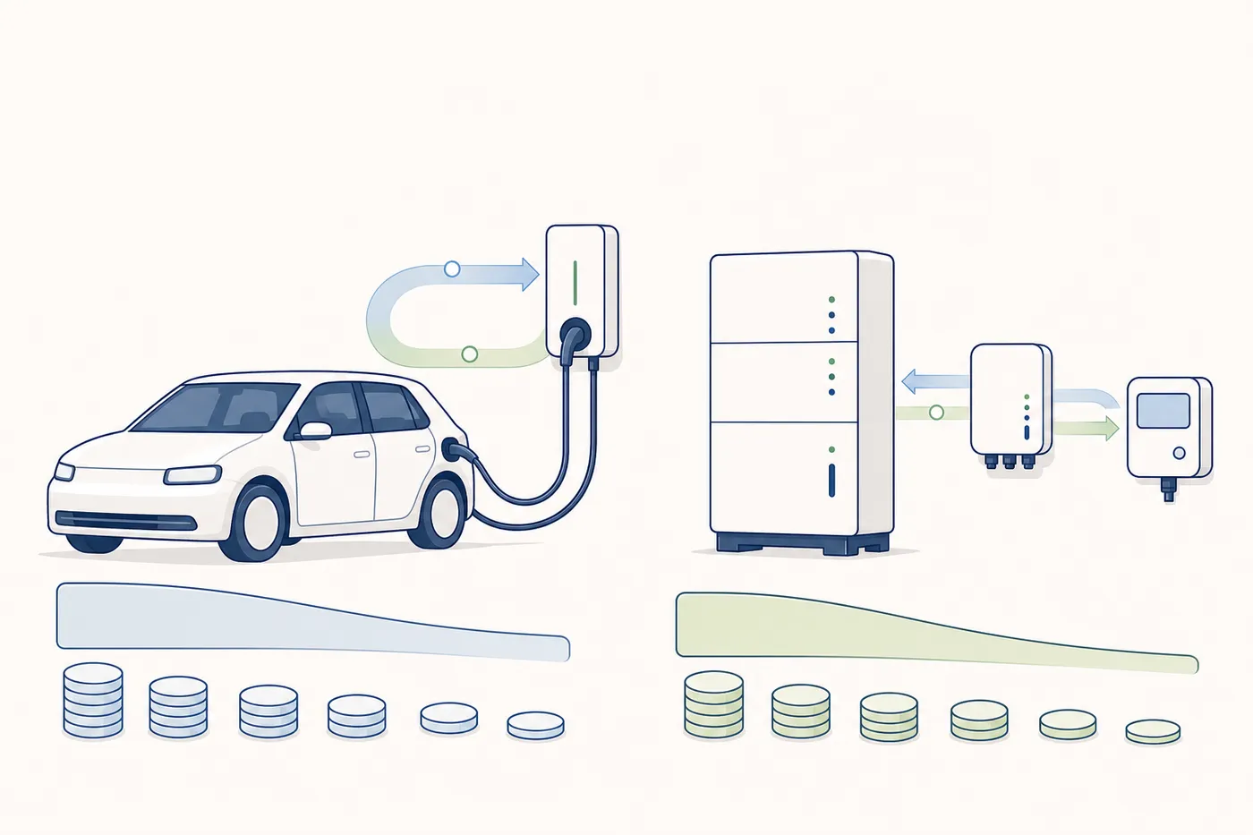 Zwei Säulen Hardware-Investition V2H-Wallbox vs. stationärer 10-kWh-Speicher.