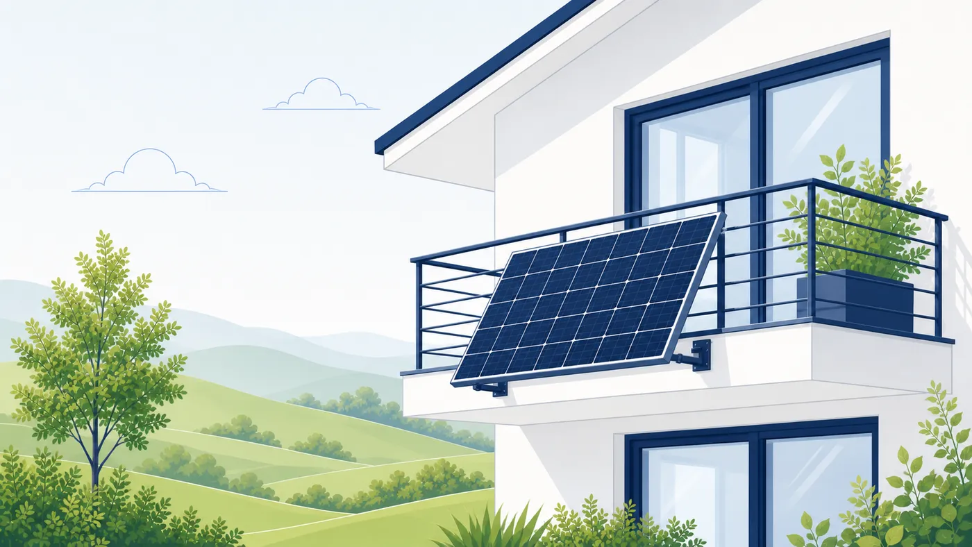Bifaziales Solarmodul auf Balkonhalterung mit Licht auf Vorder- und Rückseite.