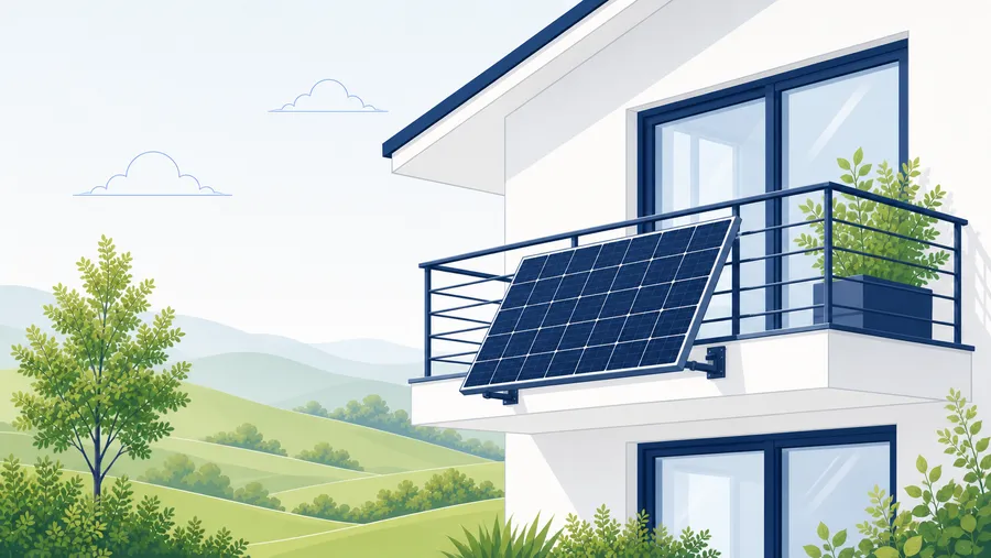 Bifaziales Solarmodul auf Balkonhalterung mit Licht auf Vorder- und Rückseite.