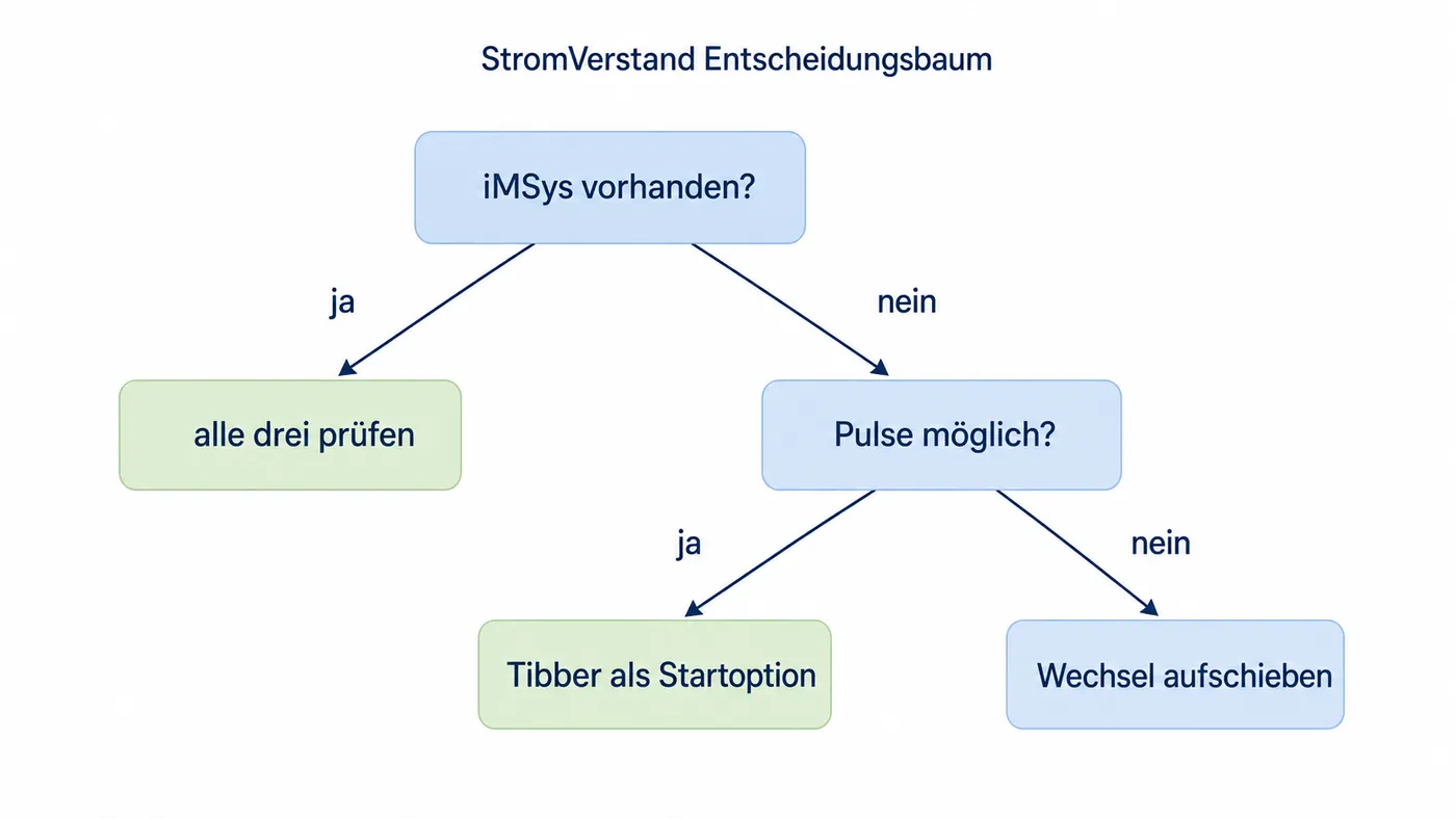 Entscheidungsbaum für dynamische Stromanbieter nach iMSys und Pulse-Möglichkeit.