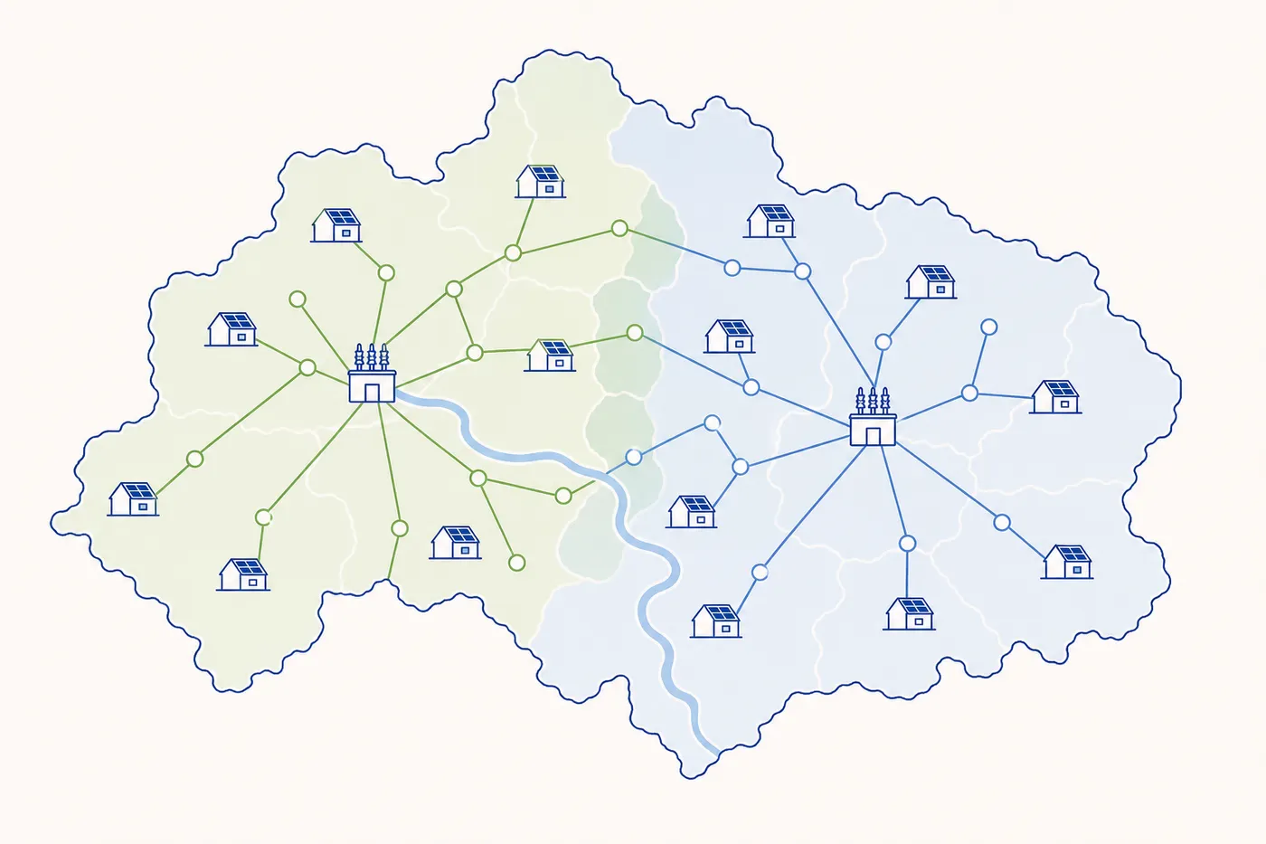 Kanton-Bern-Karte mit BKW-Gebiet (Großteil) und ewb-Insel (Stadt Bern).