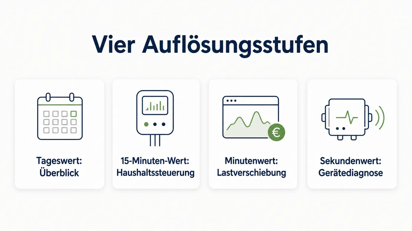 Vier Karten ordnen Tageswert, Minutenwert, Sekundenwert und 15-Minuten-Wert den passenden Aufgaben zu.