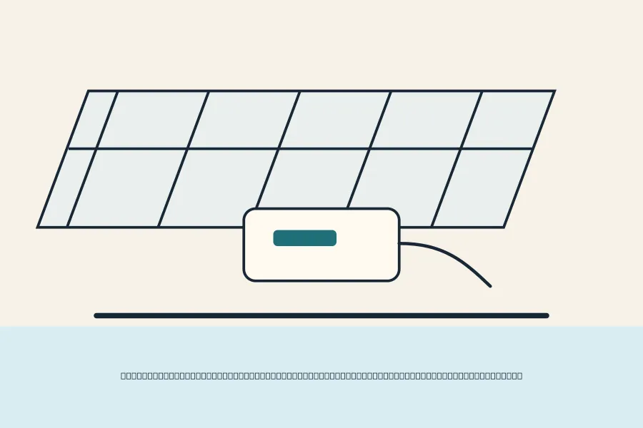 Detailansicht eines Mikro-Wechselrichters unter einem Balkonsolar-Modul.